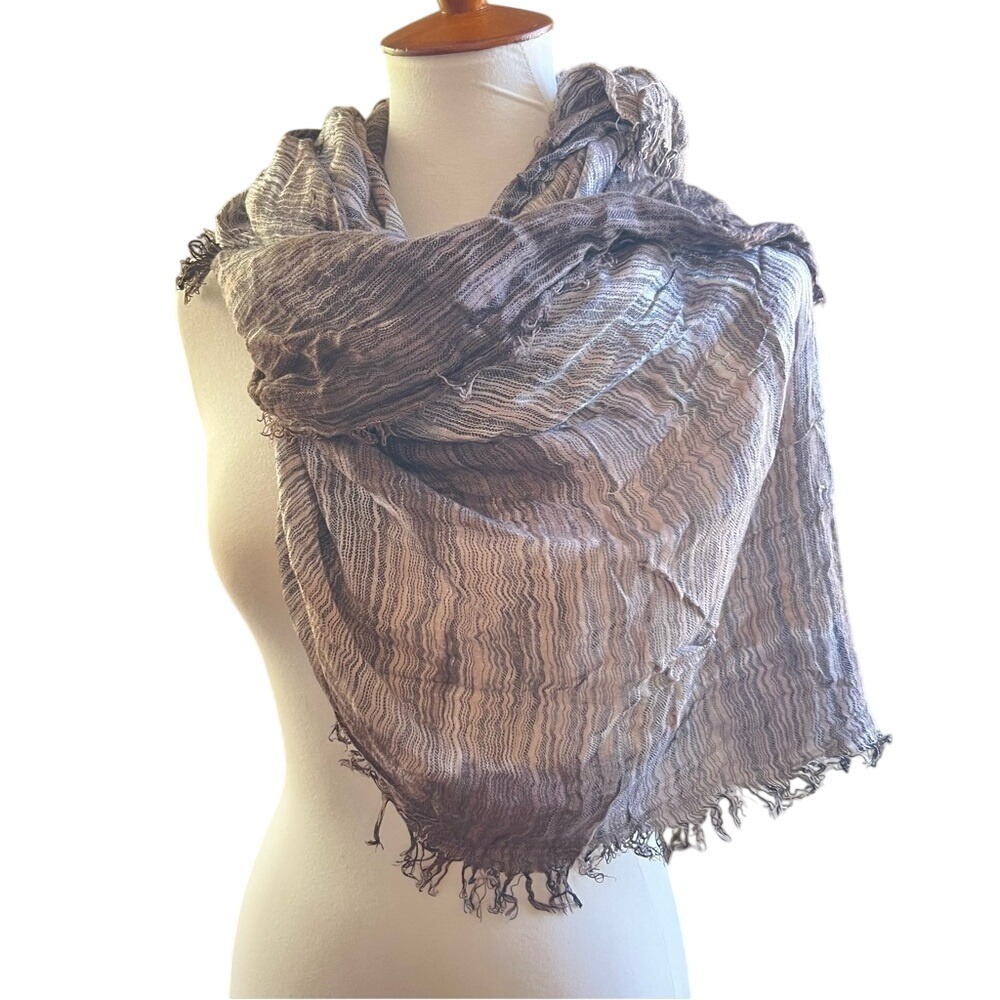 Semi Sheer Large Square Neutral Scarf w Fringe